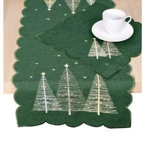 Ubrus Vánoční, Moderní stromečky, zelený 40 x 140 cm obraz