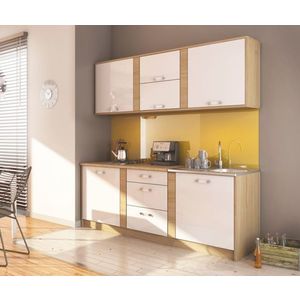 Kasvo IBERIA kuchyňská linka 220 cm Bílá lesk / Dub sonoma obraz