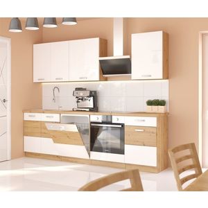 Kasvo ARTISAN 13 kuchyňská linka 250cm dvířka bílé lesklé / korpus dub artisan obraz