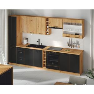 Kasvo Kuchyňská linka MODENA 2 - 315 cm dvířka černé matné / korpus dub artisan obraz
