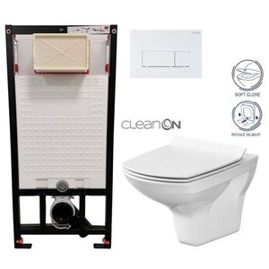 DEANTE Podomítkový rám, pro závěsné WC mísy + SLIM tlačítko bílé + WC CERSANIT CLEANON CARINA + SEDÁTKO CST_WC01 A51P CA3 obraz