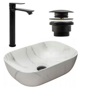 REA Zestaw Belinda marble mat + bateria vysoká Mayson black mat+ korek uniwersalny black mat KPL-09993 obraz