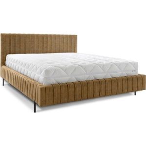 Okrově žlutá čalouněná dvoulůžková postel s úložným prostorem s roštem 140x200 cm Plissa – ELTAP obraz