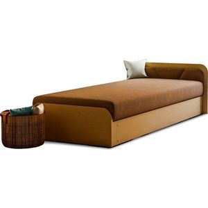 Okrově žlutá/hnědá čalouněná/z dřevotřísky jednolůžková postel s úložným prostorem s matrací 80x190 cm Parys – ELTAP obraz