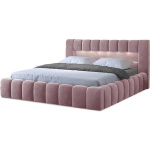 Růžová čalouněná dvoulůžková postel s úložným prostorem s roštem 140x200 cm Lamica – ELTAP obraz