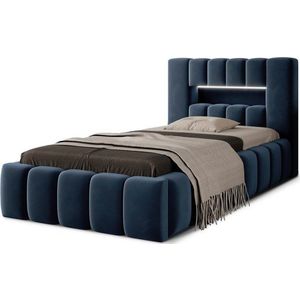 Tmavě modrá čalouněná jednolůžková postel s úložným prostorem s roštem 90x200 cm Lamica – ELTAP obraz