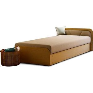 Okrově žlutá/béžová čalouněná/z dřevotřísky jednolůžková postel s úložným prostorem s matrací 80x190 cm Parys – ELTAP obraz