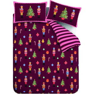 Růžové/fialové povlečení na dvoulůžko/prodloužené 230x220 cm Nutcracker Stripe – Catherine Lansfield obraz