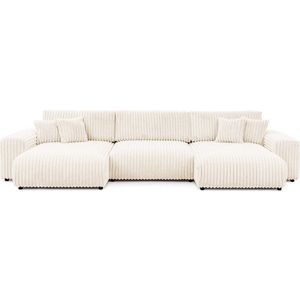 Krémová manšestrová rozkládací/s úložným prostorem rohová pohovka (do "U") Sarina – Ropez obraz