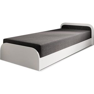 Bílá/tmavě šedá čalouněná/z dřevotřísky jednolůžková postel s úložným prostorem s matrací 80x190 cm Parys – ELTAP obraz