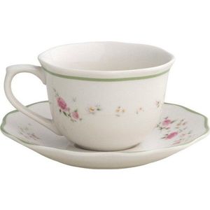 Sada 2 bílých porcelánových šálků s podšálky Brandani Nonna Rosa, 90 ml obraz