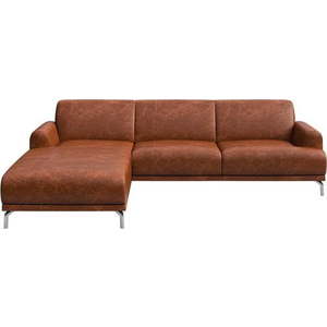 Červenohnědá kožená rohová pohovka MESONICA Puzo, levý roh obraz