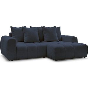 Modrá rozkládací/s úložným prostorem rohová pohovka z textilie bouclé (pravý roh/s lenoškou) Roxelane – Bobochic Paris obraz