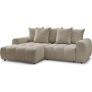 Béžová žinylková rozkládací/s úložným prostorem rohová pohovka (levý roh/s lenoškou) Roxelane – Bobochic Paris obraz