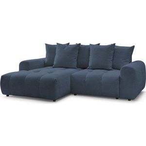 Modrá žinylková rozkládací/s úložným prostorem rohová pohovka (levý roh/s lenoškou) Roxelane – Bobochic Paris obraz