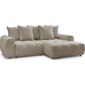 Béžová žinylková rozkládací/s úložným prostorem rohová pohovka (pravý roh/s lenoškou) Roxelane – Bobochic Paris obraz