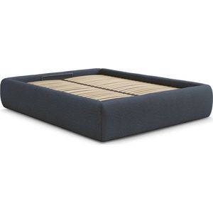 Tmavě modrá čalouněná dvoulůžková postel s úložným prostorem/bez čela s roštem 160x200 cm Inera – Bobochic Paris obraz