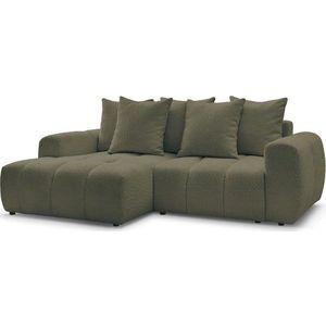 Khaki rozkládací/s úložným prostorem rohová pohovka z textilie bouclé (levý roh/s lenoškou) Roxelane – Bobochic Paris obraz