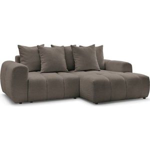 Hnědá rozkládací/s úložným prostorem rohová pohovka z textilie bouclé (pravý roh/s lenoškou) Roxelane – Bobochic Paris obraz