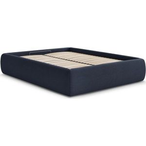 Tmavě modrá čalouněná dvoulůžková postel s úložným prostorem/bez čela s roštem 180x200 cm Inera – Bobochic Paris obraz