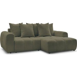 Khaki rozkládací/s úložným prostorem rohová pohovka z textilie bouclé (pravý roh/s lenoškou) Roxelane – Bobochic Paris obraz