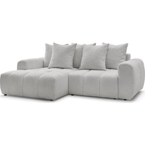 Světle šedá rozkládací/s úložným prostorem rohová pohovka z textilie bouclé (levý roh/s lenoškou) Roxelane – Bobochic Paris obraz