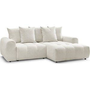 Bílá žinylková rozkládací/s úložným prostorem rohová pohovka (pravý roh/s lenoškou) Roxelane – Bobochic Paris obraz