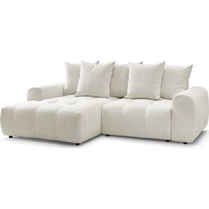 Bílá žinylková rozkládací/s úložným prostorem rohová pohovka (levý roh/s lenoškou) Roxelane – Bobochic Paris obraz