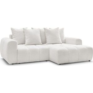 Bílá rozkládací/s úložným prostorem rohová pohovka z textilie bouclé (pravý roh/s lenoškou) Roxelane – Bobochic Paris obraz