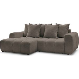 Hnědá rozkládací/s úložným prostorem rohová pohovka z textilie bouclé (levý roh/s lenoškou) Roxelane – Bobochic Paris obraz