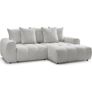 Světle šedá žinylková rozkládací/s úložným prostorem rohová pohovka (pravý roh/s lenoškou) Roxelane – Bobochic Paris obraz