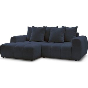 Modrá rozkládací/s úložným prostorem rohová pohovka z textilie bouclé (levý roh/s lenoškou) Roxelane – Bobochic Paris obraz
