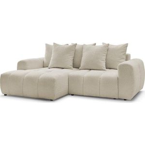 Béžová rozkládací/s úložným prostorem rohová pohovka z textilie bouclé (levý roh/s lenoškou) Roxelane – Bobochic Paris obraz