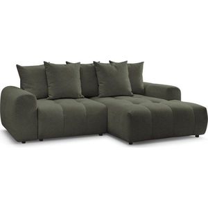 Khaki žinylková rozkládací/s úložným prostorem rohová pohovka (pravý roh/s lenoškou) Roxelane – Bobochic Paris obraz