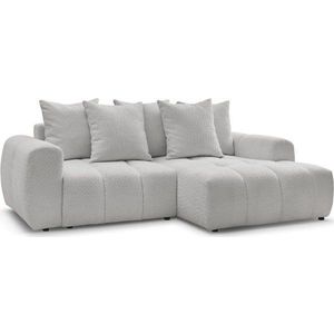 Světle šedá rozkládací/s úložným prostorem rohová pohovka z textilie bouclé (pravý roh/s lenoškou) Roxelane – Bobochic Paris obraz