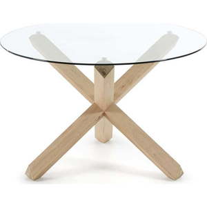 Dubový jídelní stůl se skleněnou deskou Kave Home Nori, ø 120 cm obraz