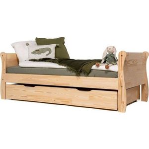 Dětská postel z borovicového dřeva s výsuvným lůžkem s úložným prostorem s roštem 80x160 cm v přírodní barvě Roma – Adeko obraz