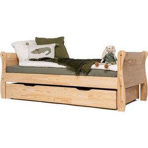 Dětská postel z borovicového dřeva s výsuvným lůžkem s úložným prostorem s roštem 90x200 cm v přírodní barvě Roma – Adeko obraz