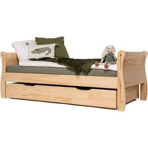 Dětská postel z borovicového dřeva s výsuvným lůžkem s úložným prostorem s roštem 90x180 cm v přírodní barvě Roma – Adeko obraz
