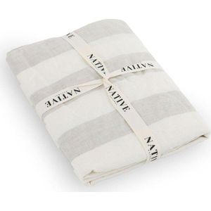 Světle šedé/krémové lněné povlečení na dvoulůžko 200x200 cm Natural Stripes – Native Natural obraz