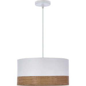 Bílé závěsné svítidlo se stínidlem z dýhy a textilu ø 30 cm Bianco – Candellux Lighting obraz