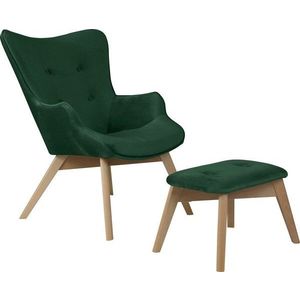 Tmavě zelené sametové křeslo s podnožkou Niko – Ropez obraz