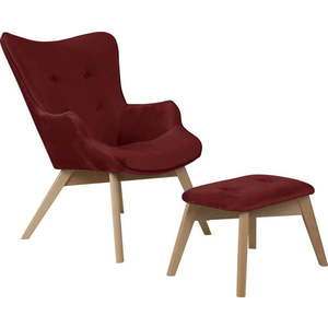 Červené sametové křeslo s podnožkou Niko – Ropez obraz