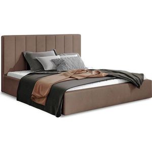 Hnědá čalouněná dvoulůžková postel s úložným prostorem s roštem 160x200 cm Audrey – ELTAP obraz