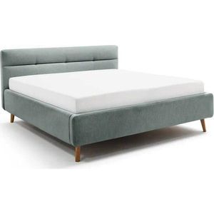Světle modrá čalouněná dvoulůžková postel s úložným prostorem s roštem 180x200 cm Lotte – Meise Möbel obraz