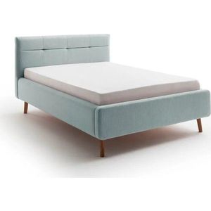 Světle modrá čalouněná dvoulůžková postel s úložným prostorem s roštem 140x200 cm Lotte – Meise Möbel obraz