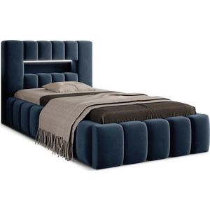 Tmavě modrá čalouněná jednolůžková postel s úložným prostorem s roštem 90x200 cm Lamica – ELTAP obraz