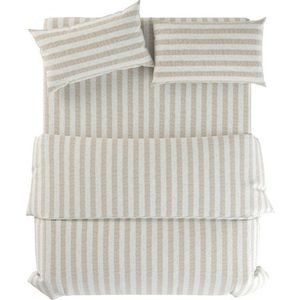 Světle šedé/krémové lněné povlečení na jednolůžko 135x200 cm Natural Stripes – Native Natural obraz