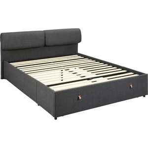 Tmavě šedá čalouněná dvoulůžková postel s úložným prostorem s roštem 160x200 cm Calvi – Actona obraz