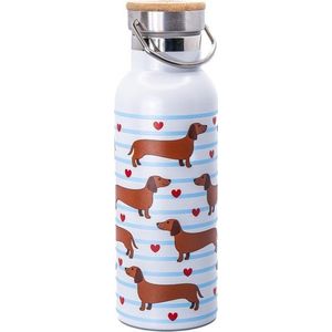 Světle modrá/hnědá cestovní nerezová lahev 425 ml Sausage Dog – Sass & Belle obraz